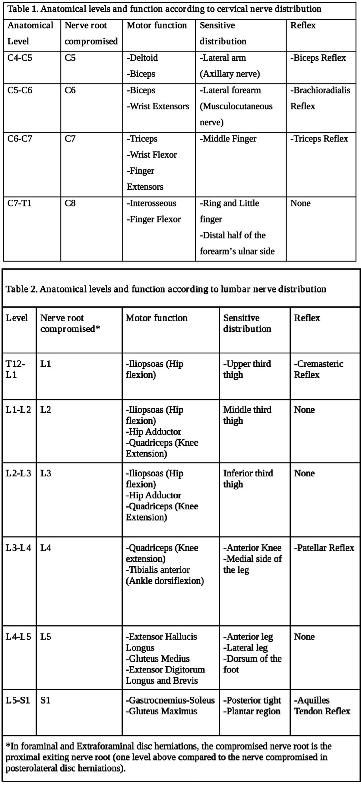 <p>Nucleus Pulposus Herniation, Tables
