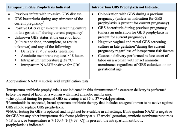 <p>Indications and Nonindications for Intrapartum Antibiotic Prophylaxis